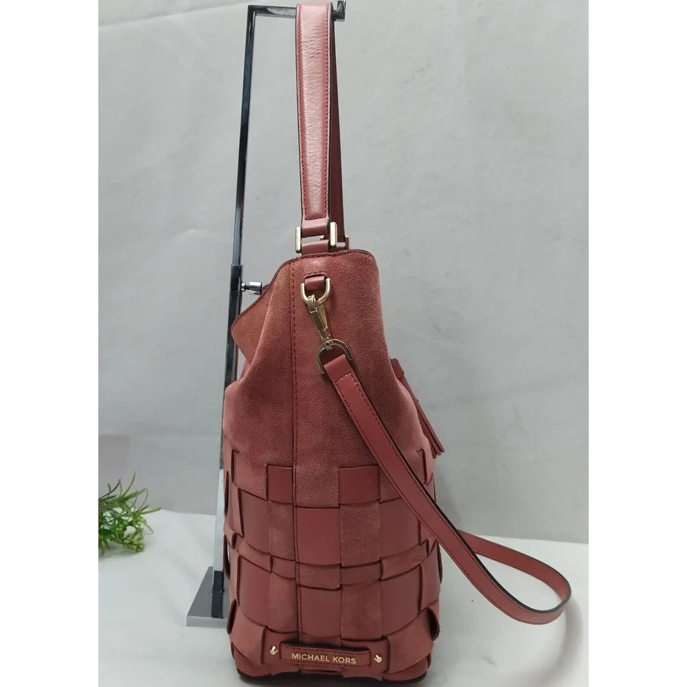 Michael Kors Vivian Cinnamon Red Suede Leather Tassel Hobo Shoulder Bag - $398